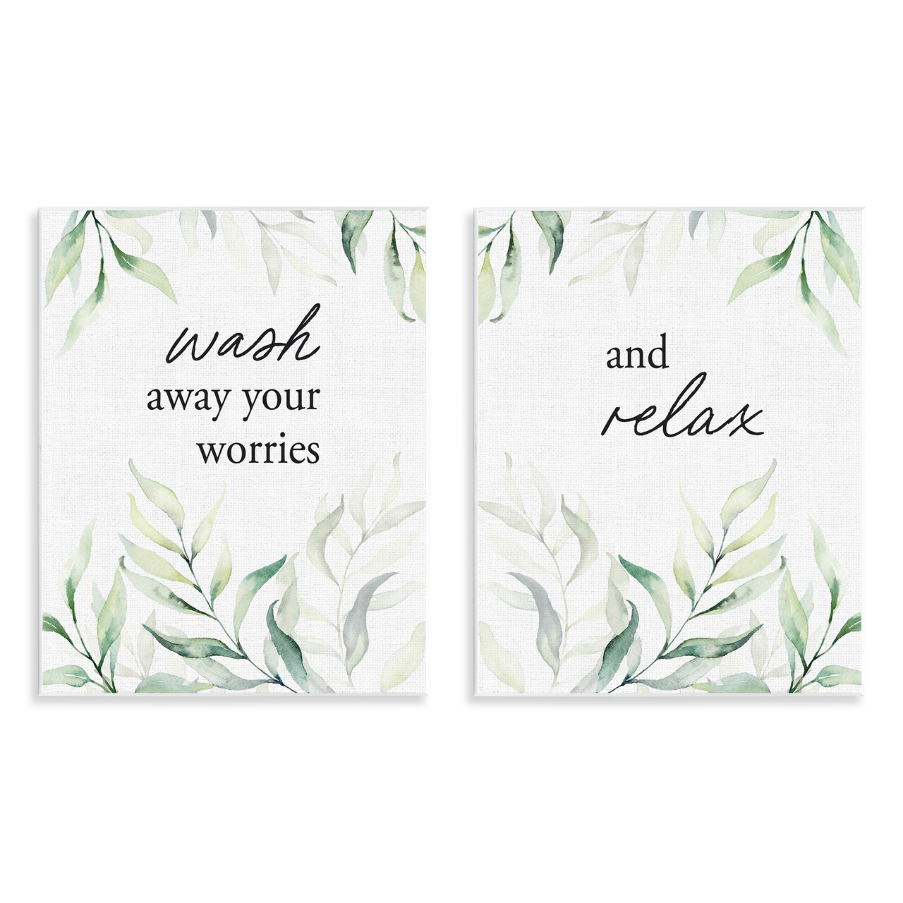 Stupell Industries Soothing Bathroom Greenery Words 2pc Wall Plaque Set, design by Lettered and Lined